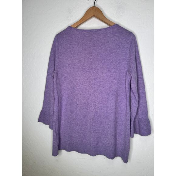 Lands End Women Cashmere Round Neck Sweater Size Medium Purple Bell Sleeve - Picture 1 of 5